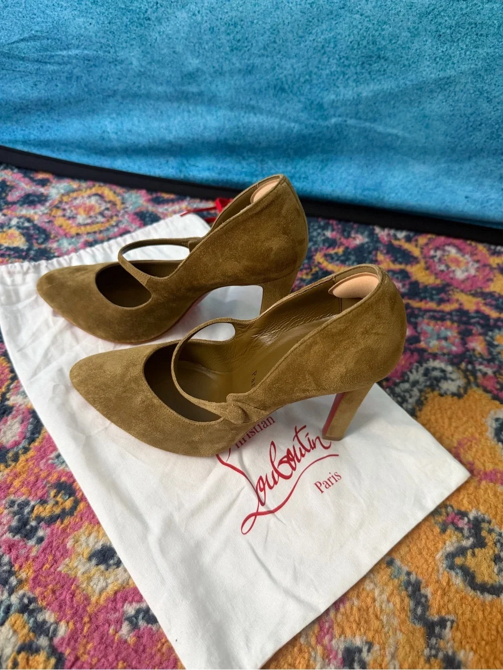 Christian Louboutin Olive Green Suede Mary Jane Pumps
